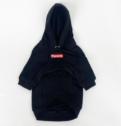 svart PUPREME Hoodie för hundar
